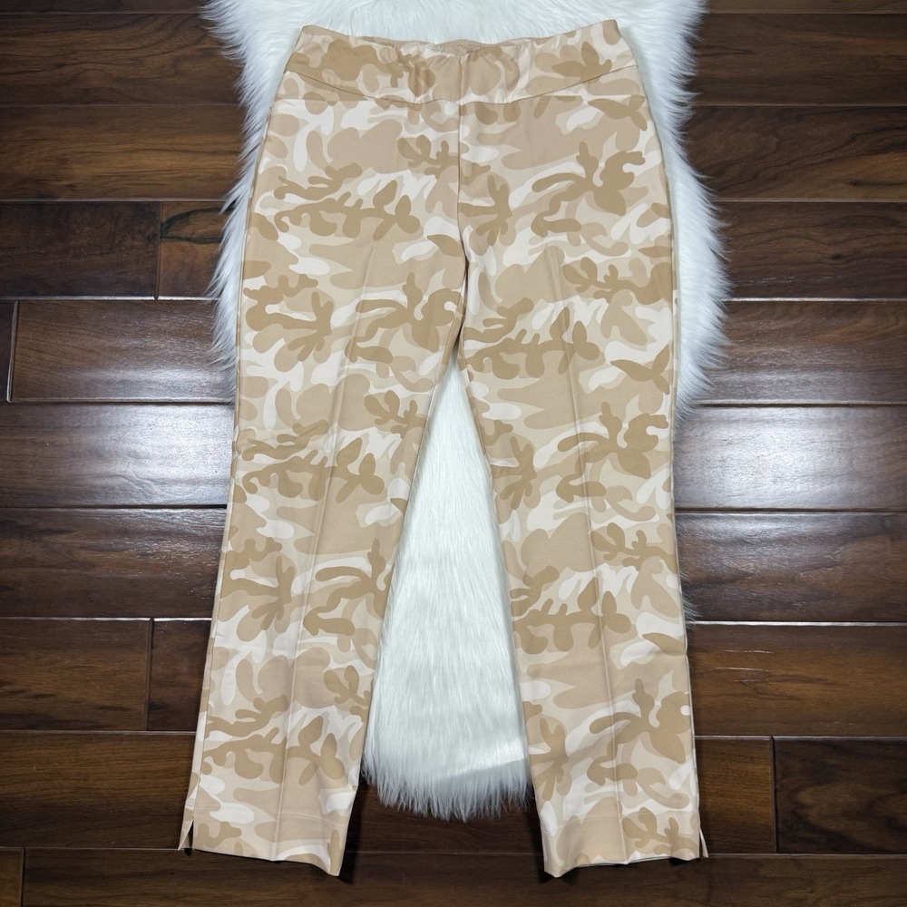 Ibkul Women's Size 12 Tan Camo Print‎ Stretch Pull On Golf Ankle Pants